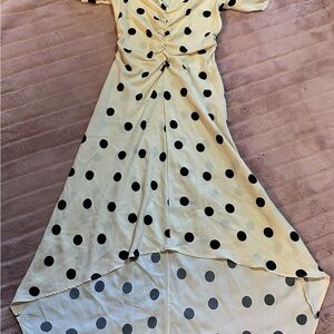 a new day Cream and Black Polka Dot High Low Dress